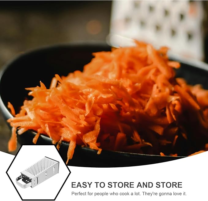 1pc Stainless Steel Vegetable Grater Portable Metal Grater 4-Sided Cheese Grater with Handle for Kitchen Restaurant (8inch)