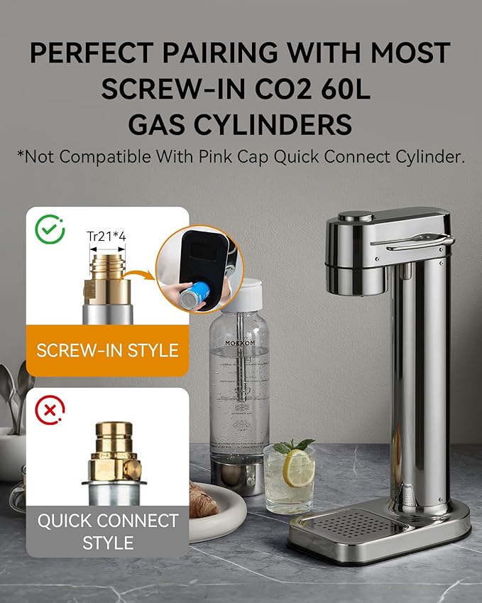 MOKKOM Sparkling Water Maker Soda Maker Soda Streaming Machine for Carbonating with 1L Carbonating Bottle, Compatible with Any Screw-in 60L CO2 Carbonator(NOT Included)