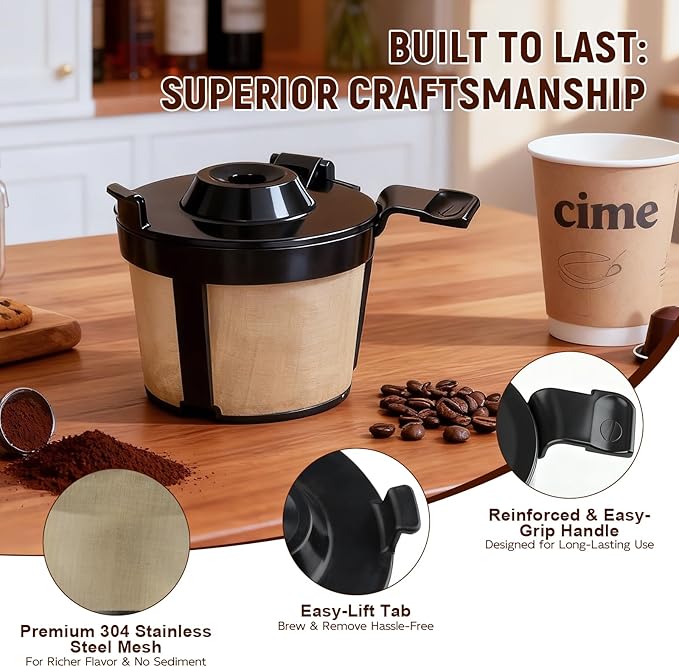 Coffee Filter, Permanent Coffee Maker Filter for Ninja PB051, PB040, PB041ST - Stainless Steel Mesh, Dishwasher Safe & Eco-Friendly