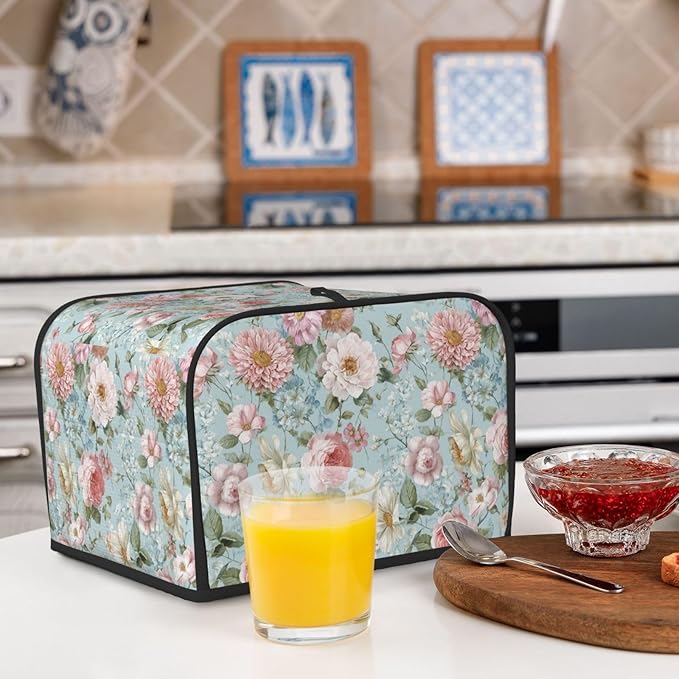 Toaster Cover 4 Slice Flower Vintage Peony Floral Kitchen Small Appliance Covers with Pockets Dust and Fingerprint Protection