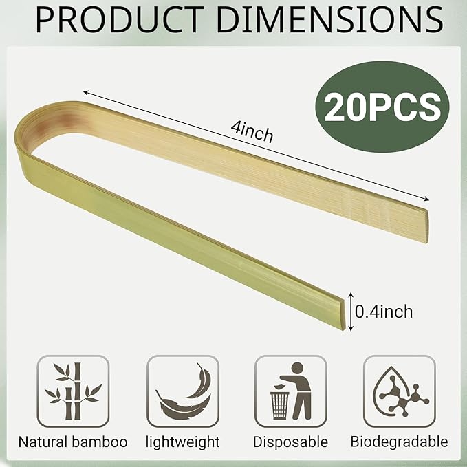 20 Pcs Mini Bamboo Tongs, Disposable Wooden Tongs for Charcuterie,Toast, Bread, Pickles,Tea, Natural Bamboo Cooking Utensilsfor Catering, Buffet, Wedding Parties Supplies(3.94 Inch)