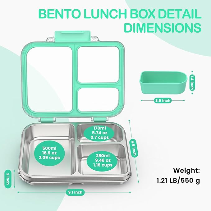 BABHAMNESS Stainless Steel Bento Lunch Box for Kids Adults, 3 Compartments Metal Bento Box with Transparent Lid & Silicone Container for Kids,Dishwasher-Safe,School & Travel,BPA-Free(Blue)