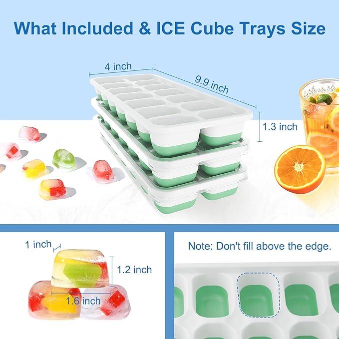 Ice Cube Trays with Lid and Bin, Silicone Plastic Ice Cubes Trays 9 Pack, Stackable Molds for Freezer, Storage Iced Bucket Kits BPA-Free and Odor-Free