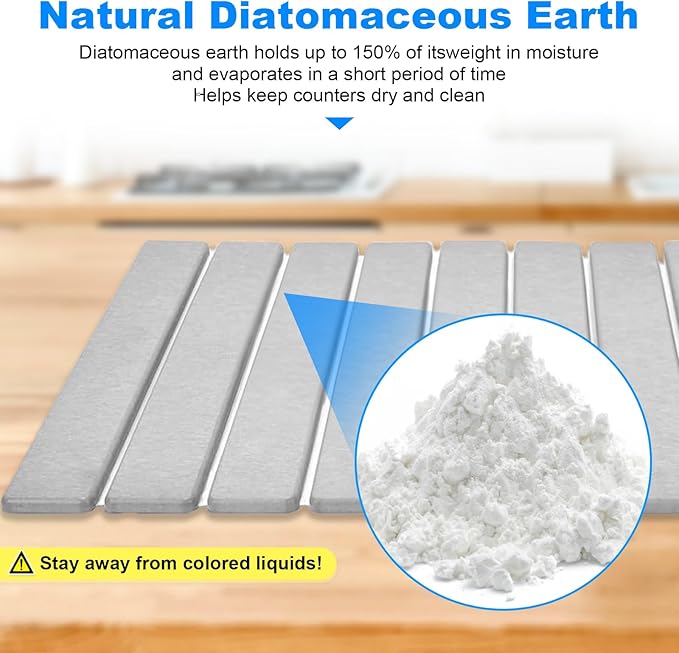 Large Stone Dish Drying Mats for Kitchen Counter, 24"(L)×16"(W) Quick Dry Collapsible Dish Drying Mat, Eco-Friendly Absorbent Diatomaceous Earth Mats for Dishes Bottles Cups, Match Any Countertop