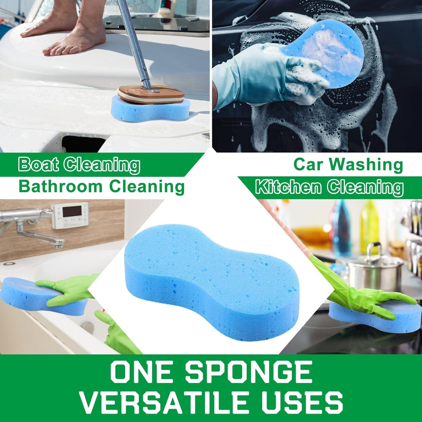 Vesici 48 Pack Car Wash Sponges Large Sponges Bulk Big All-Purpose Scrubber Thick Foam Car Cleaning Supplies for Washing Boat Kitchen Household with Single Vacuum Compressed Packing (Blue)