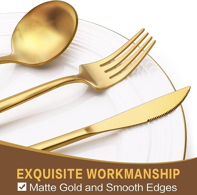 60-Piece Gold Silverware Set, Flatware Set for 12, Food-Grade Stainless Steel Cutlery, Includes Spoons Forks Knives, Kitchen Cutlery for Home Office Restaurant Hotel