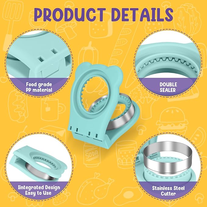 TACGEA Uncrustable Sandwich Cutter Maker – Sandwich Sealer and Cutter for Lunchbox and Breakfast, Circle Shape, Light Blue