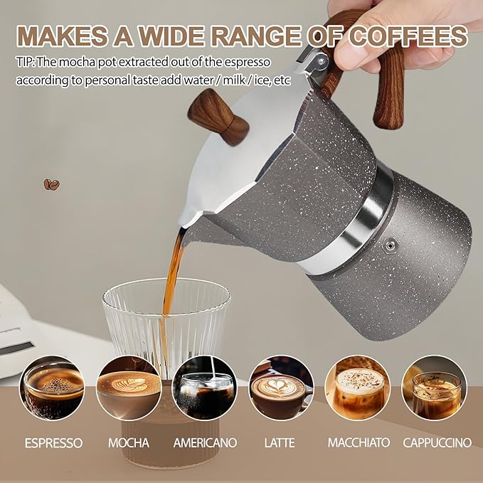 Aluminum 6 Cup 300ml Moka Pot Express Coffee Maker Stovetop Espresso Colorful Coffeemaker Italian Classic Style Brewing Greca Cafe Mocha Machine for Cafeteras Lover Camping Travel and Home Use 10oz