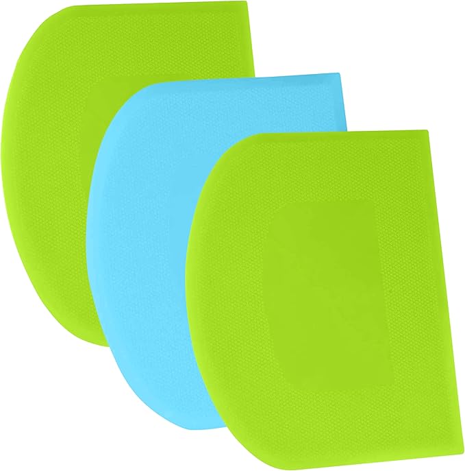 SURDOCA Dough Scraper Bench Scraper - 3P 9.5x6.1" Plastic Flexible Bowl Scraper, Sharp Edge & Angles Cake Scraper. Non-Slip Bakeware Decorating Tools Sculpting & Modeling Tools - Green+Blue+Green