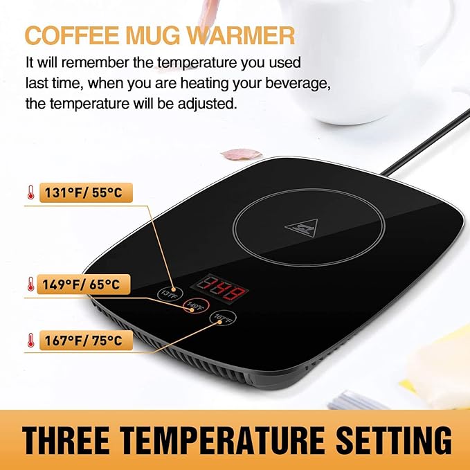 YEOSEN Coffee Mug Warmer,Upgrade Coffee Cup Warmer with 3 Temperature Setting, Adjustable Temperature Beverage Warmer with Auto Shut Off (Without Mug)