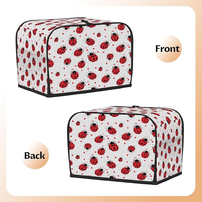 4 Slice Toaster Cover,Red Ladybug On White Small Kitchen Appliance Bread Machine Cover with Pockets,Dust & Fingerprint Protection