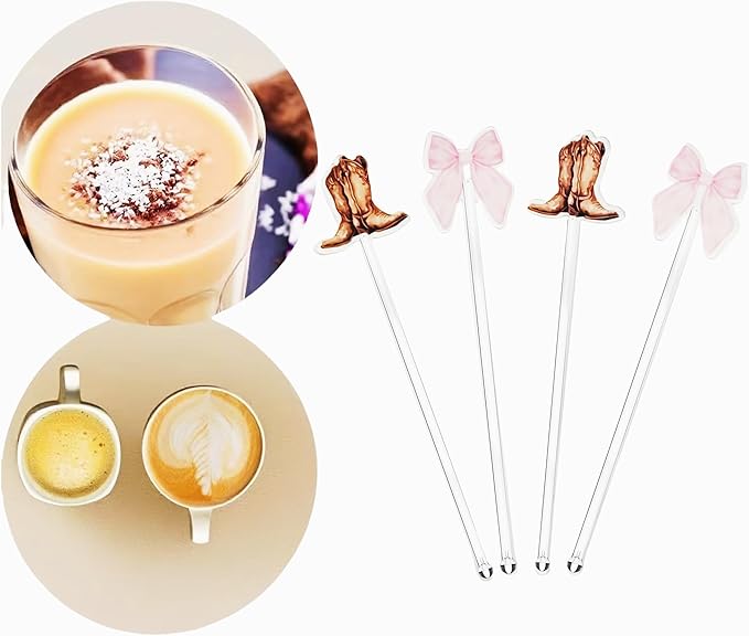 Cowgirl Birthday Party Cocktail Drink Stirrers, 20 pcs Bow Boots Drink Stirrers for Bachelorette Party, Boots and Bows Themed Swizzle Drink Sticks for Disco Cowboy Party Supplies (Boots or Bows)