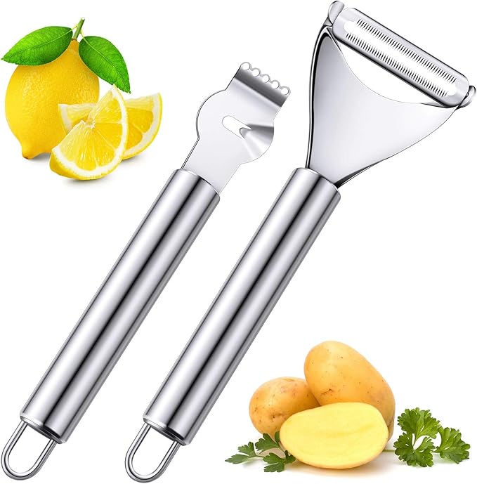 Patelai 2 Pieces Stainless Steel Lemon Citrus Peeler with Channel Knife and Orange Lemon Peelers for Cocktails Fruit Grater Zester Tools for Kitchen Bar Restaurant