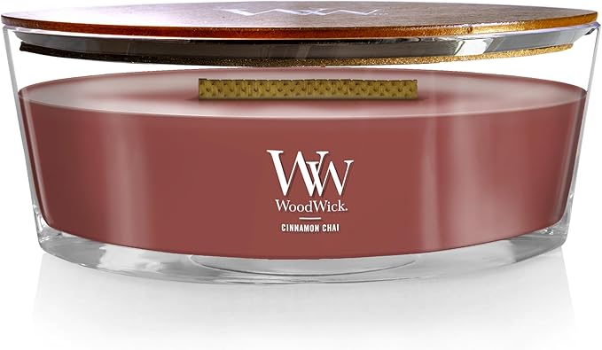 WoodWick Cinnamon Chai Holiday Candle Gifts for Women and Men, 16 oz Ellipse Candle with Crackling Wick