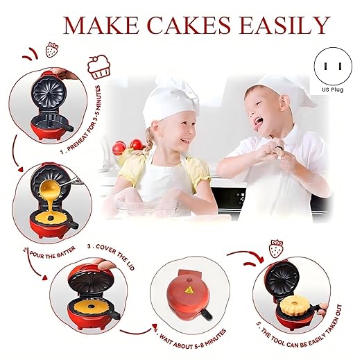 Cake Maker Lava Cake Maker Mini Donut Maker Waffle Maker Pancakes Maker Machine for Breakfast, Snacks, Desserts Non-stick Surface, Cake Machine, Double-sided Heating, Azure