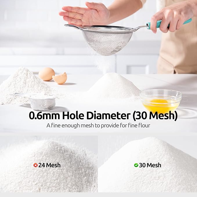 U-Taste 10 Piece Measuring Cups and Spoons Set in 18/8 Stainless Steel, and 18/8 Stainless Steel 5.5 inch 30 Mesh Strainer (Aqua Sky)