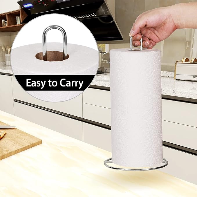 Paper Towel Holder Countertop, OBODING, Kitchen Paper Towel Stand Holder for Kitchen Organization and Storage, Paper Towel Holders for Standard and Large Size Rolls (Silver)