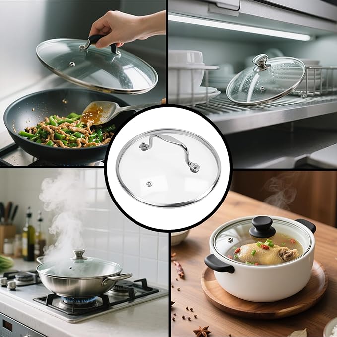 HEVSTIL 8-Inch Tempered Glass Lid – Heat Resistant to 220°C, Dishwasher Safe – Steam Vent & Cool-Touch Handle – Universal Fit for Pots, Pans & Skillets (Fits 8" Rim)
