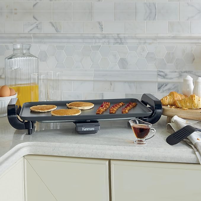 Kenmore Electric Griddle - Nonstick 10x18" Pan, External Temperature Control, Grill Bacon, Eggs, Pancakes, Crepes, Tortillas, Easy Clean Countertop Cooking Kitchen Appliance Removable Drip Tray