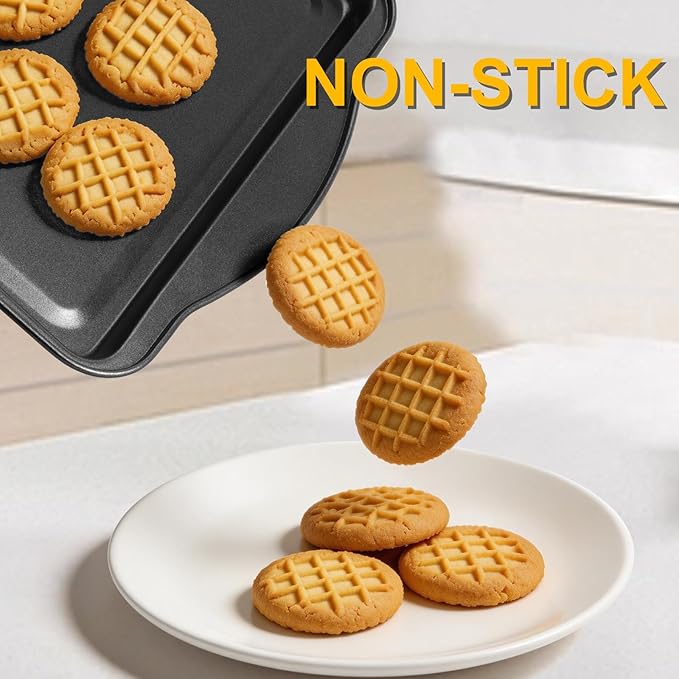 Baking Sheet Set of 2-17" x 11" x 0.5" Carbon Steel Cookie Sheet for Baking, Nonstick Baking Pan with Dual Handles, Rust & Warp Resistant, Perfect for Baking, Roasting, and More
