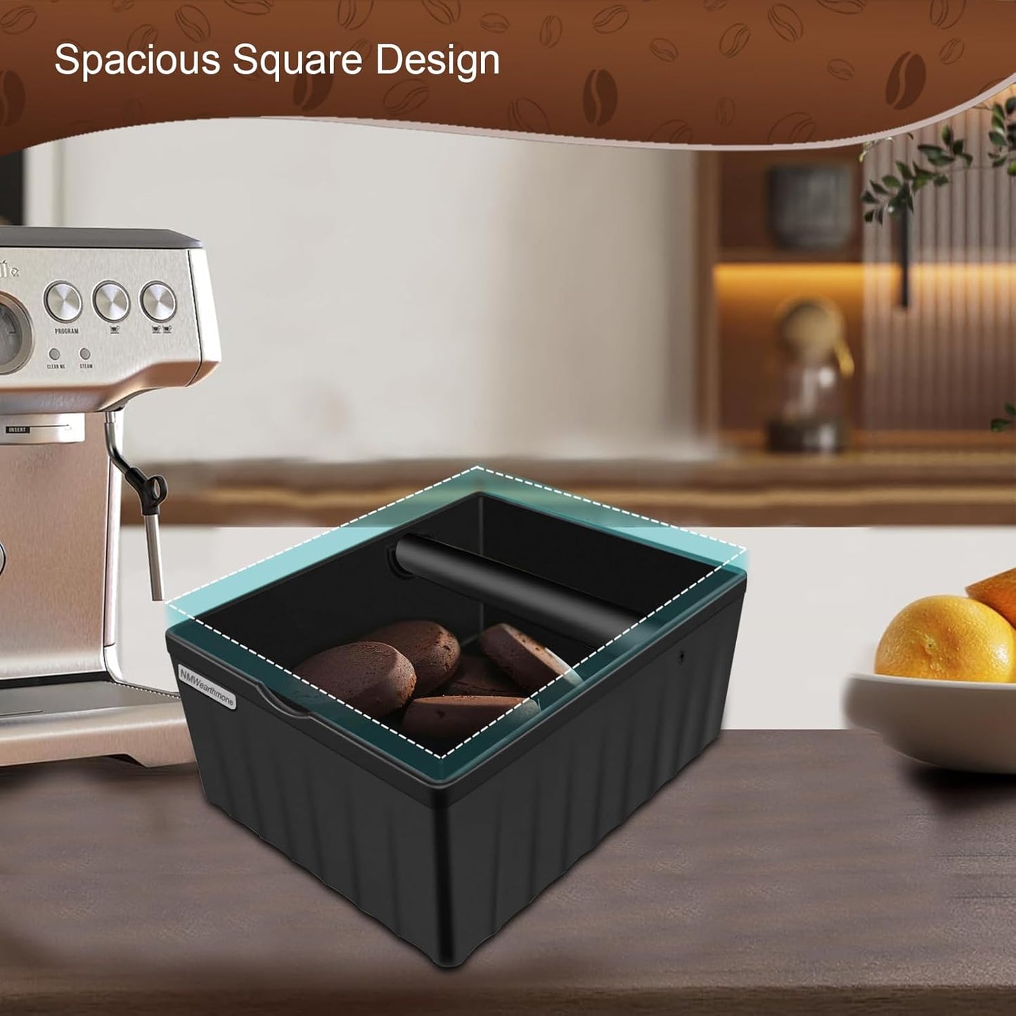 NMWearthmone Espresso knock box,Coffee grounds pucks knock box,Espresso Knock Box with Knock Bar and Non-Slip Rubber Base Knock Box,Shock-Absorbent Durable Barista Espresso Coffee Knock Box (Black)