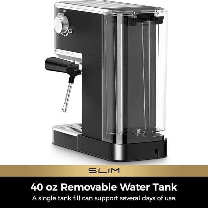 CHULUX Slim Espresso Machine with Milk Frother, 20 Bar Professional Italian Pump Espresso Coffee Machine for Home Cappuccino & Latte Maker, Stainless Steel, Black
