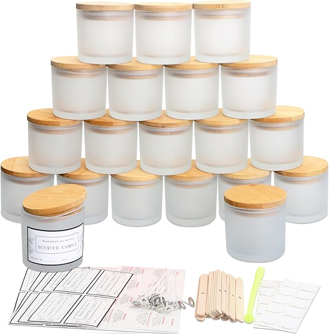 MILIVIXAY 20 Pack 4 OZ Frosted White Glass Candle Jars with Lids and Candle Making Kits - Bulk Small Empty Candle Jars for Making Candles - Spice, Powder Containers.