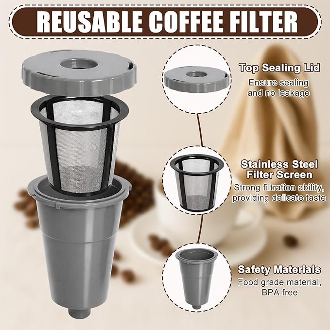 Reusable Coffee Filter Compatible with Keurigg My K Cup B30 B40 B50 B60 B70 K10 MINI Plus K15 K40/45 K55 K60/65 K70/75/79 Series 5048 Old Mode Grey by Podoy (3 Pack)