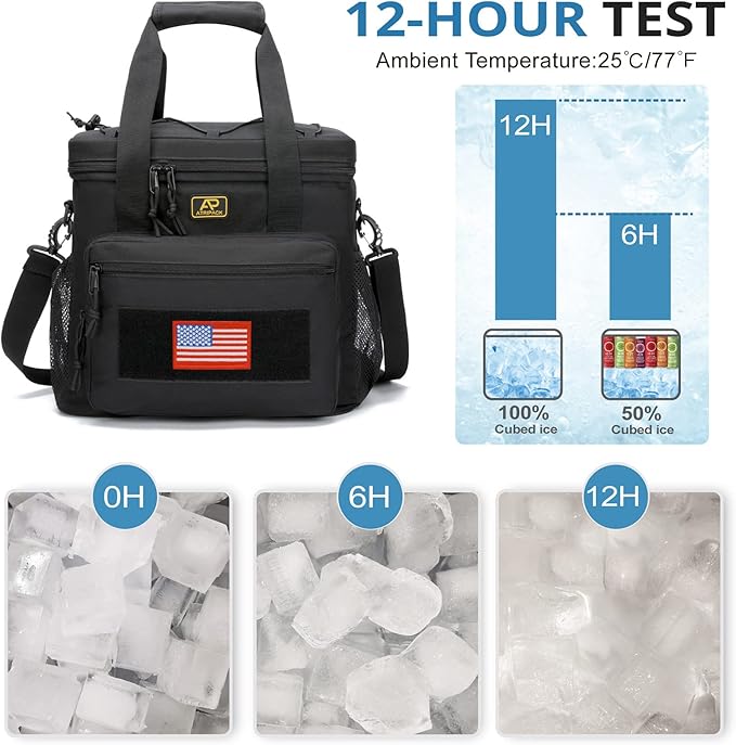 ATRIPACK Lunch Box for Men, Tactical Lunch Bag MOLLE Webbing Leakproof Insulated Large Lunch Cooler Women Adult Meal with Adjustable Shoulder Strap Durable Lunch Pail (Black)
