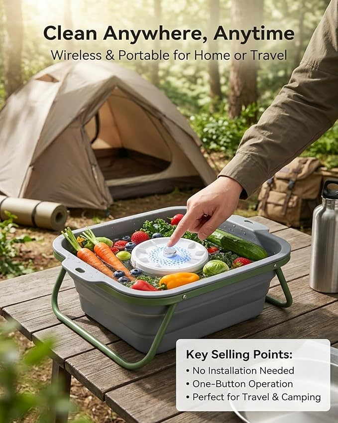 Ultrasonic Fruit and Vegetable Produce Cleaner Device Washing Machine Portable Wireless Waterproof Veggies Wash Cleaning Purifier with Titanium Electrolysis Purification for Home Kitchen(3PCS)