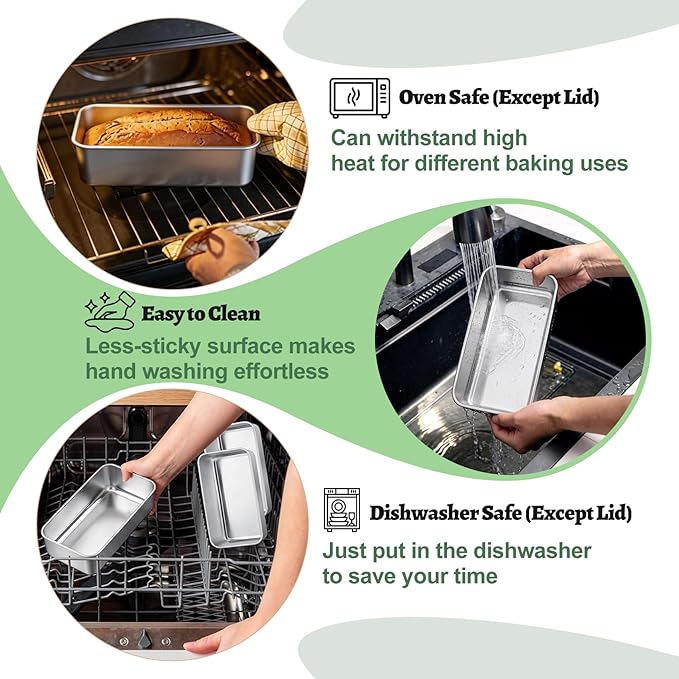 TeamFar Loaf Pans for Baking Bread, 9 x 5 Inch Stainless Steel Bread Loaf Pan with Lid, Meatloaf Pan Tin for Homemade Bread, Brownies, Meal Prep, Storage, Healthy & Dishwasher Safe - Set of 3