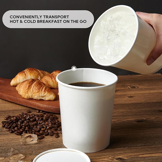 JOLLY PARTY 25pack 32oz Paper Soup Containers with Lids, Disposable Food Cups, White Ice Cream Bowls, Paper food Storage with Vented Lids, for Restaurants, To-Go Lunch
