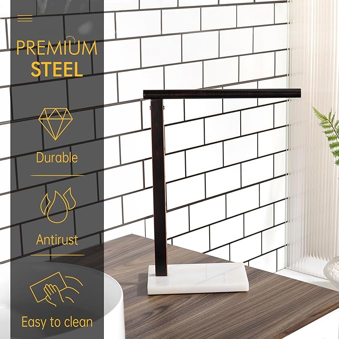 KOKOSIRI Hand Towel Bar Stand Towel Rack with Steady Marble Base for Bathroom Vanity Countertop, Oil Rubbed Bronze Stainless Steel 15.7'' Height THS0006-ORB