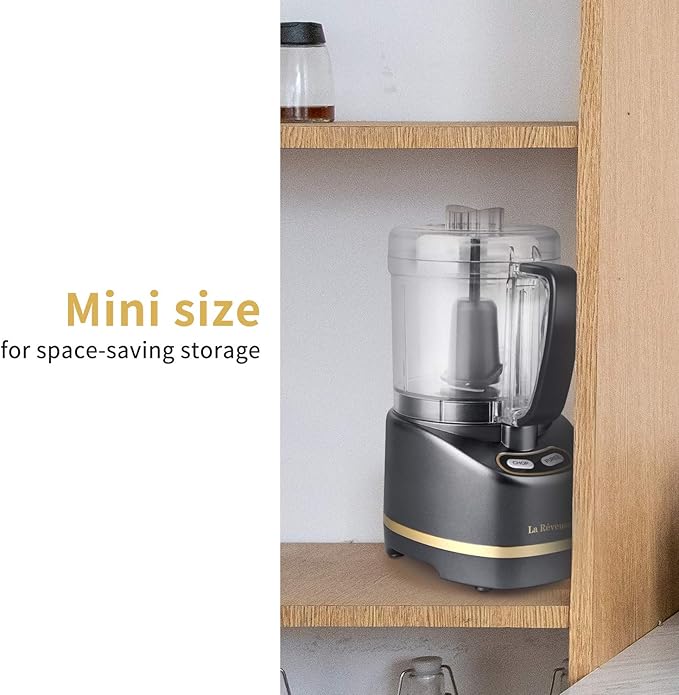 La Reveuse Electric Mini Food Processor with 200 Watts 2-Cup Prep Bowl for Mincing Chopping Grinding Blending Pureeing (Metallic Grey)
