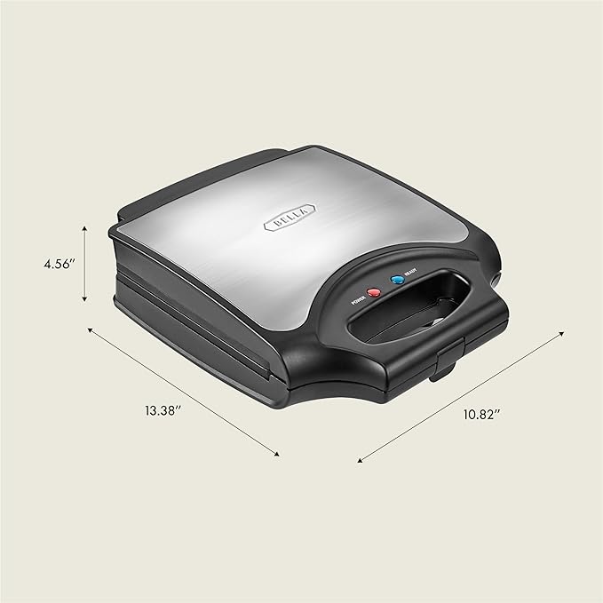bella Waffle Iron - 4 Square Belgian Waffle Maker, Non-stick Extra Large Plates for Easy Cleanup - Compact Design, Stainless Steel, Black, 1400W