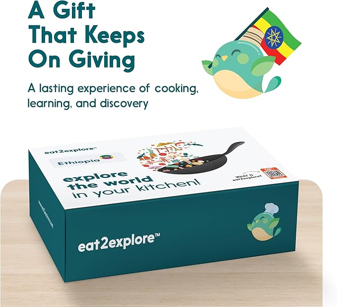 eat2explore Cooking Kits for Kids 14 Pcs – Interactive & Educational Kids Cooking Sets Real for Ages 5 and Up,3 Recipe Cards & Global Ingredients – Perfect for Families and Homeschooling (Ethiopia)