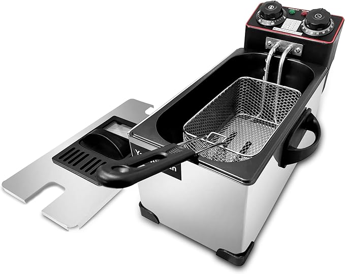 3L Deep Fryer with Basket for Home, 1300W Electric Small Deep Fryer with Temperature Control, Timer Control, View Window Lid, Stainless Steel Body for Restaurant Use