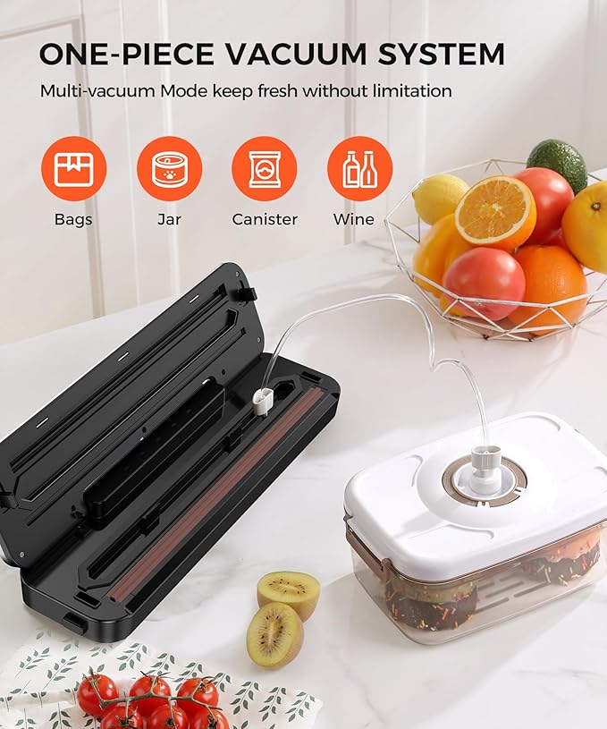 Vacuum Sealer Machine 75Kpa Precision Suction Power 6-in-1 Food Sealer with Digital Timer, Dry & Moist Food Modes, Compact Design with 10 Vacuum Bags & Built-in Cutter(Sliver)