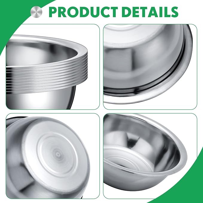 Pinkunn 12 Pcs Stainless Steel Mixing Bowls, Nesting Metal Salad Prep Bowls Bulk Reusable Baking Food Container Large Medium Small for Kitchen Hotel Restaurant Cooking, Silver (8.66 x 3 Inch)