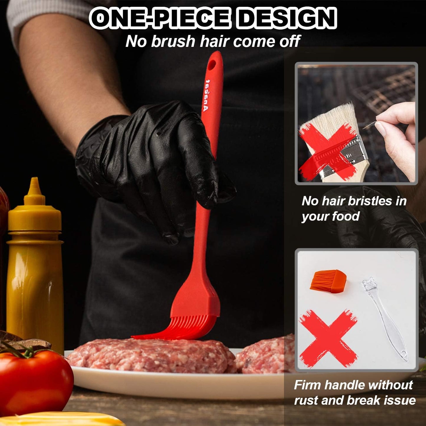 Anaeat High Heat Resistant Silicone Basting Pastry Brush Set of 2- Hygienic One-Pieces Design Spread Oil Butter for BBQ Grill Barbecue Baking Kitchen Cooking - BPA Free & Dishwasher Safe (10"+8.2")