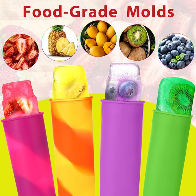 Lallisa 30 Pcs Ice Cream Molds Silicone Ice Lolly Mold Color Reusable Ice Lolly Mold with Lid Silicone DIY Homemade Ice Cream Maker Molds for Kids Adult Yogurt Freezer Summer Party
