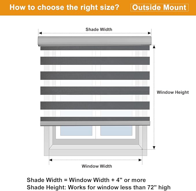 Persilux Cordless Zebra Blinds for Windows (70" W X 47" H, Grey) Free-Stop Windows Shades Dual Layer Light Control for Day and Night, Light Filtering Sheer Shades for Home, Easy to Install