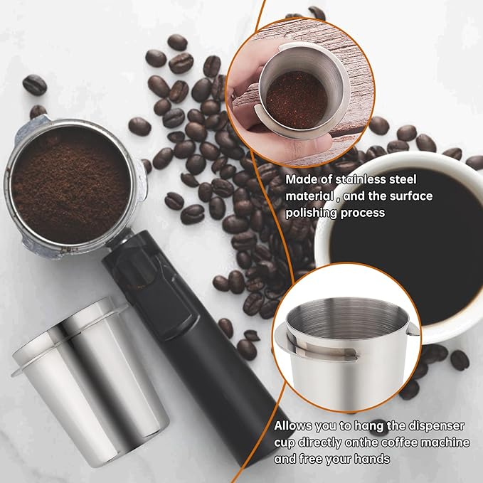 Coffee Dosing Cup 54mm, Espresso Coffee Dosing Cup, Stainless Steel Dosing Cup Compatible with All 58mm Portafilter,Coffee Powder Cup, Coffee Powder Feeder (1, Silver, 54mm)