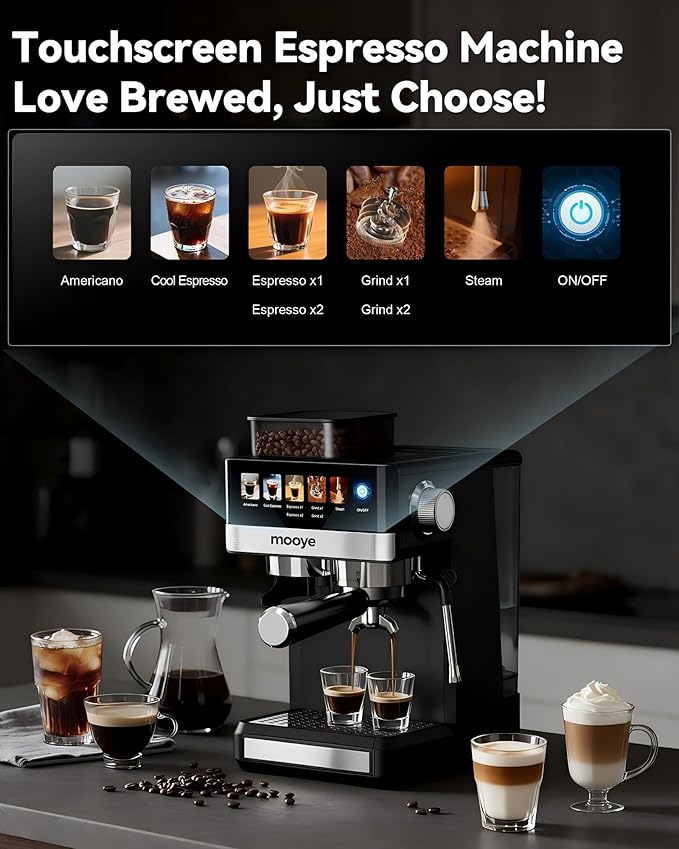 Espresso Machine with Grinder,20Bar Compact Espresso Maker with Steam Milk Frother,Coffee Maker for Home - Cappuccino Latte & Cold Brew Iced Coffee Maker & Americano, Gift for Women or Men