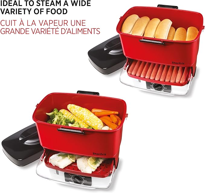 Starfrit Electric Hot Dog Steamer - Steams up to 12 Hot-Dogs - Nestable Components for Easy Storage