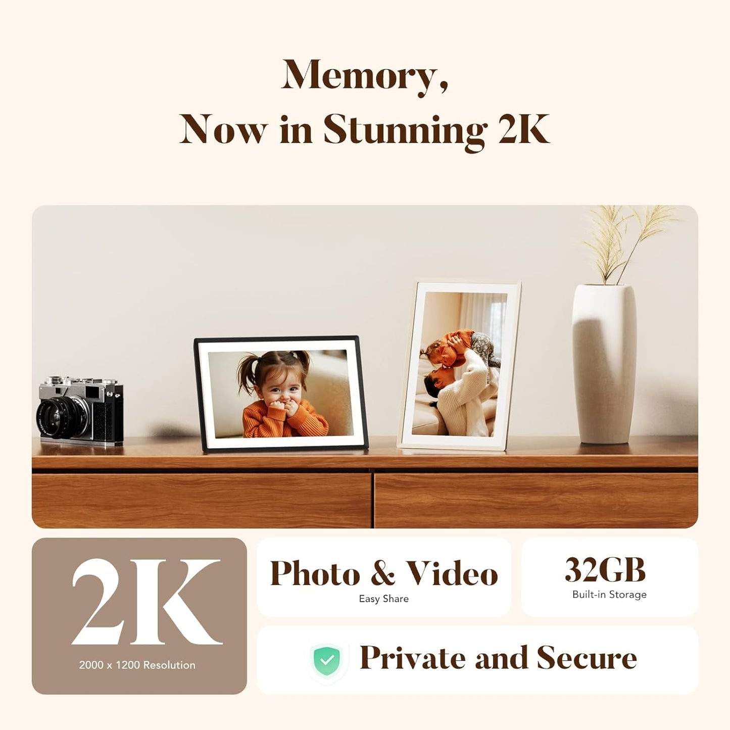 pexar by Lexar WiFi Digital Picture Frame 11″ | Yahoo Tech Best Tested Frame 2025 | 2K Resolution Ultimate Clarity, Anti-Glare Touch Stunning Screen for Gifting, Share Photos/Videos via APP, Sand