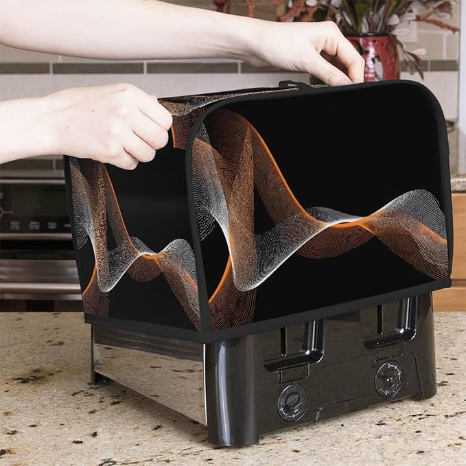 4 Slice Toaster Cover,Abstract Glowing Spiral Lines On Black Small Kitchen Appliance Bread Machine Cover with Pockets,Dust & Fingerprint Protection