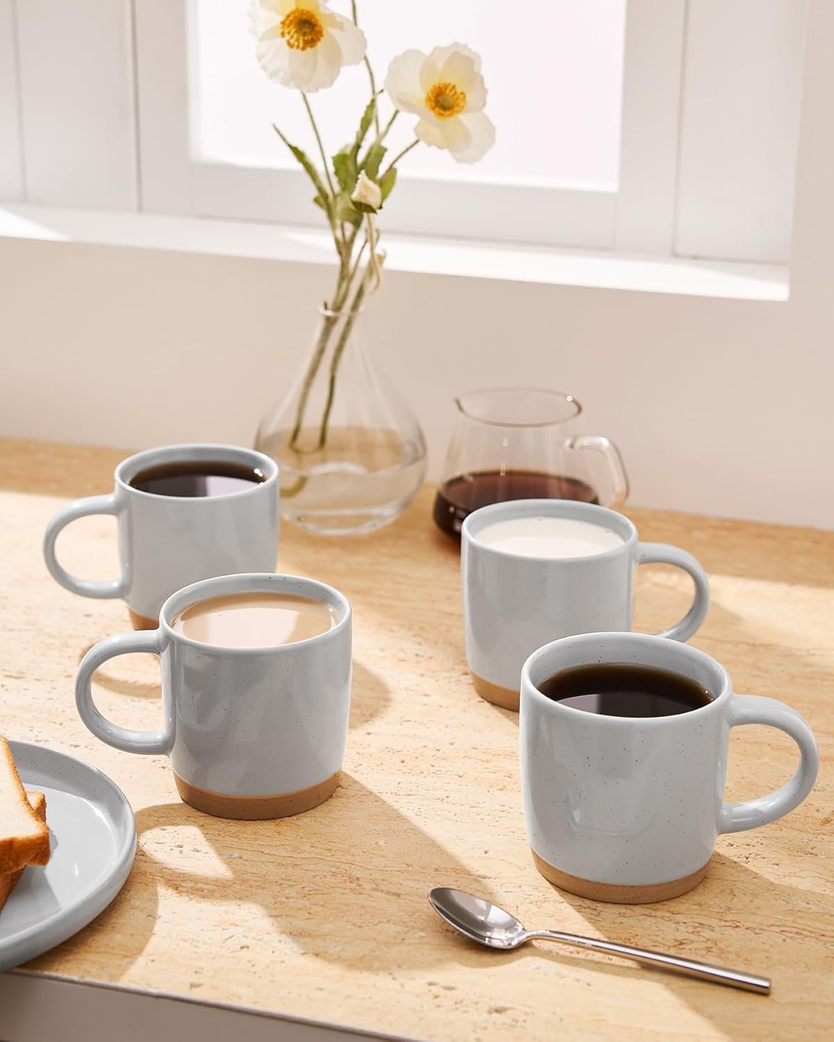 famiware Coffee Mugs for 4, 12 oz Mug Set, Dringking Cup with Handle for Coffee, Tea, Cocoa, Milk, Milkyway serise, Ligth Gray