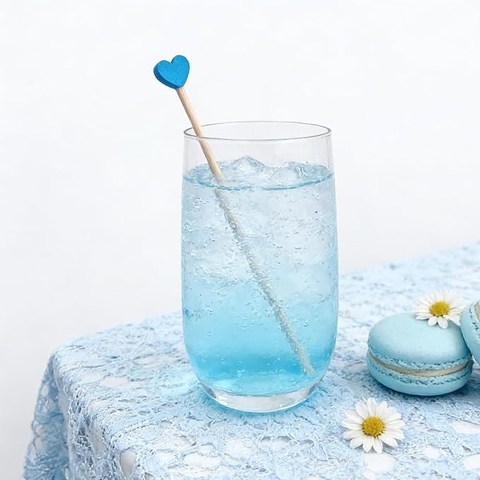 100 Pcs 6 Inch Blue Heart Shaped Wooden Swizzle Sticks, Cake Pop Sticks, Cocktail & Coffee Drink Stirrers, Rock Candy Sticks, Lollipop Sticks for Baby Shower, Gender Reveal, Birthday & Wedding Party