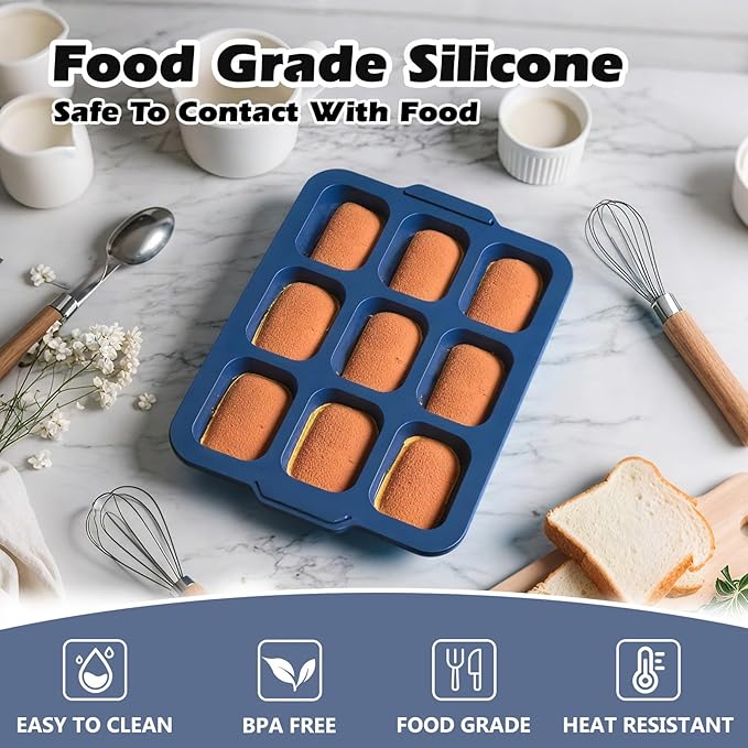 Silicone Mini Loaf Pans Baking: 9 Cavity Nonstick Mini Bread Loaf Pans with Metal Frame - Small Banana Bread Tins Tray for Baking Pumpkin Cornbread Meatloaf - for Oven Home Bakers Housewife (2 Pcs)